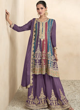 Chinon Embroidered Sharara in Purple
